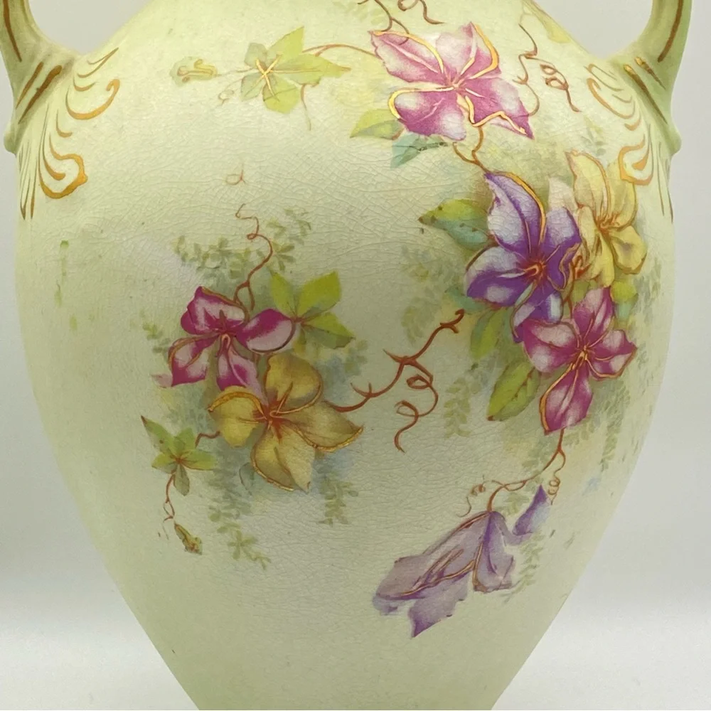 Antique Buffalo Pottery Porcelain Vase Early 1900’s Gilded Lily 10” Victorian